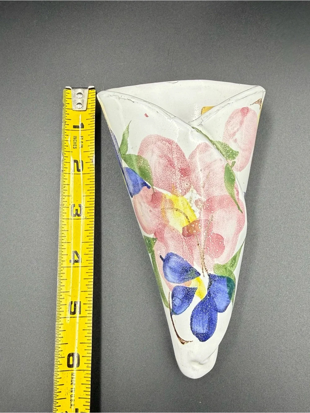 Judy Greene Pottery Floral Wall Pocket Vase Vintage Hand Made In Galway, Ireland
